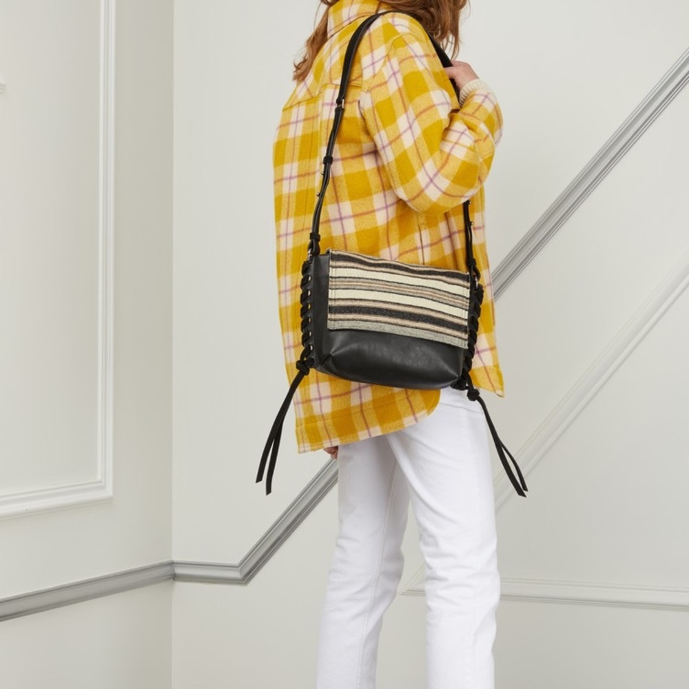 Isabel Marant Black and Beige Woven-Striped Crossbody Bag